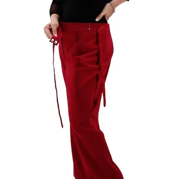 VTG 90s Apostrophe Burgundy High Rise Satin Ribbon Belt Bow Tie Dress Pants 18 - Picture 3 of 12